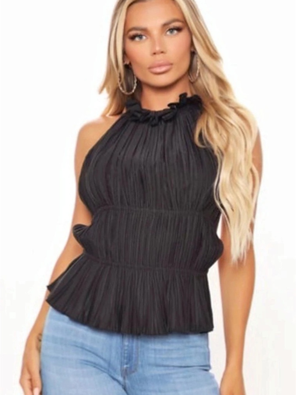 Fashion Nova My Darling Ruched Ruffle Halter Top Black